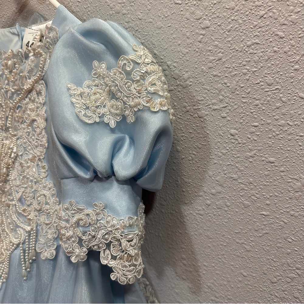 Tip Top Blue Beaded Lace Vintage Pageant Party Dress Size 4 or 5 - Picture 4 of 9